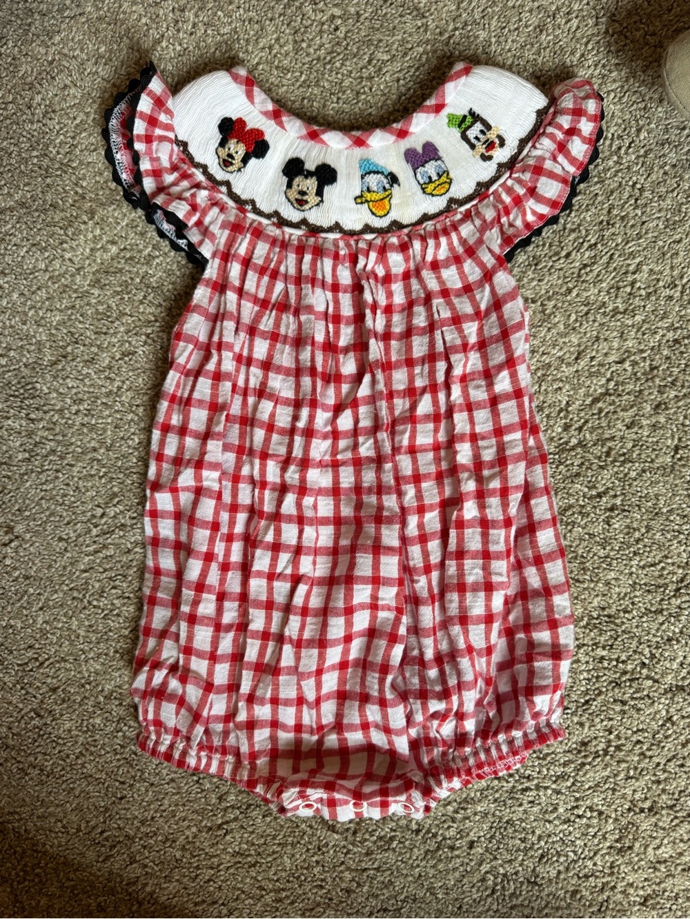 Disney Red and White Gingham Smocked Baby Bubble with Character Embroidery